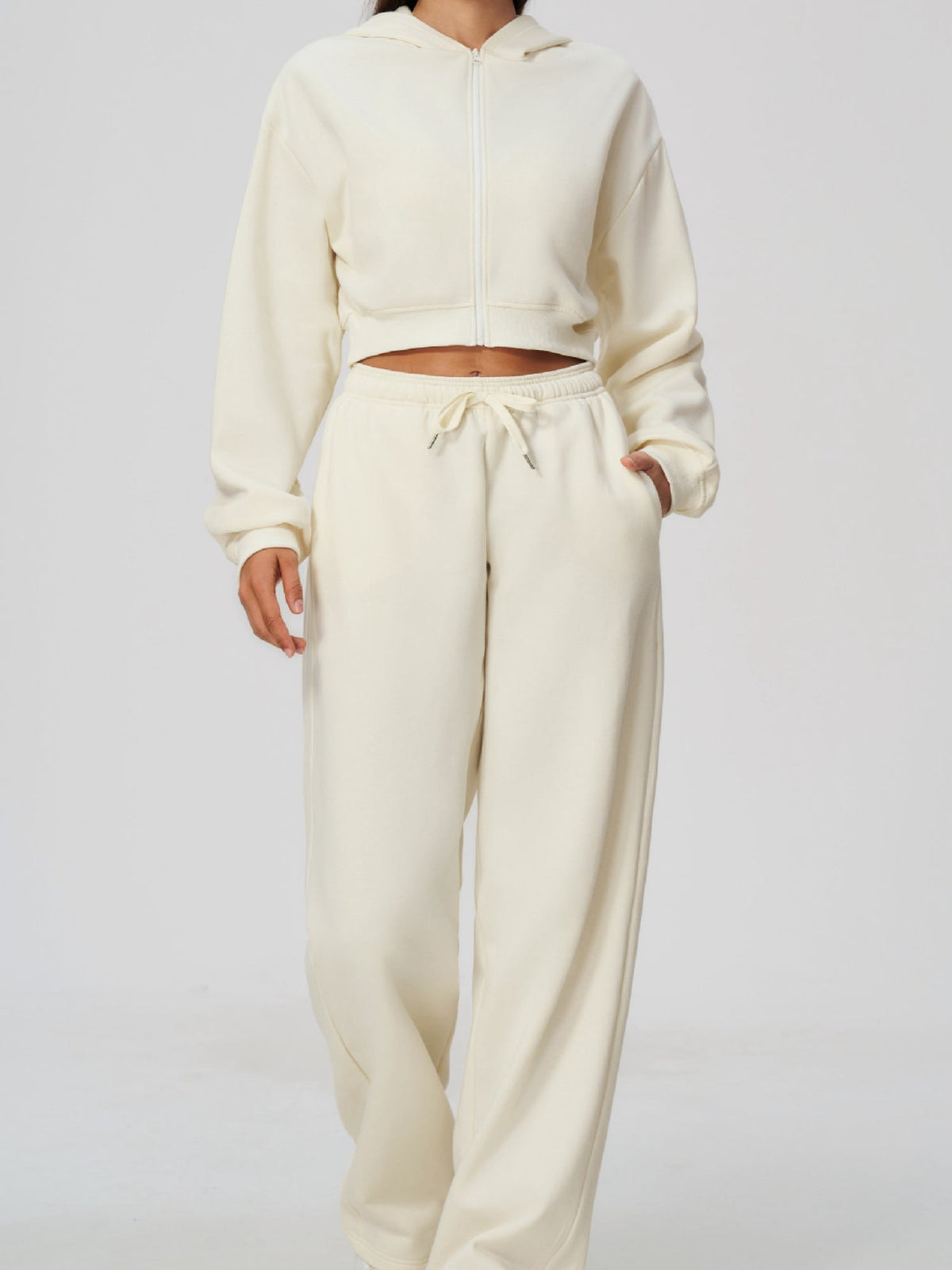 Long Sleeve Zip Up Hoodie & Loose Wide Leg Sweatpants