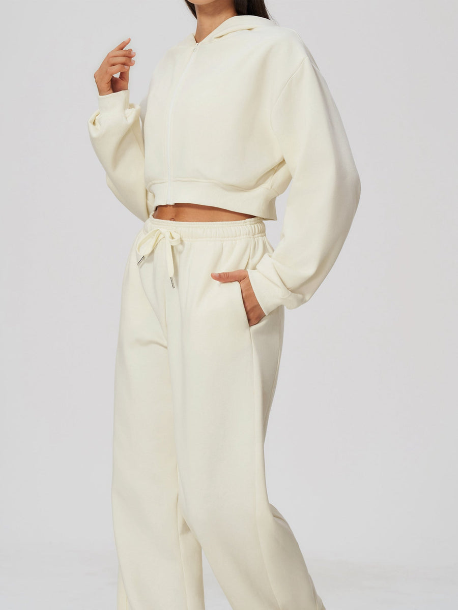 Long Sleeve Zip Up Hoodie & Loose Wide Leg Sweatpants