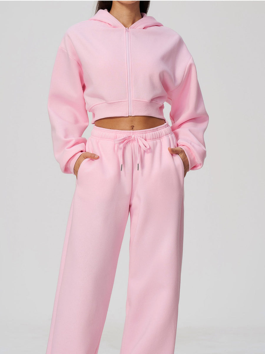 Long Sleeve Zip Up Hoodie & Loose Wide Leg Sweatpants