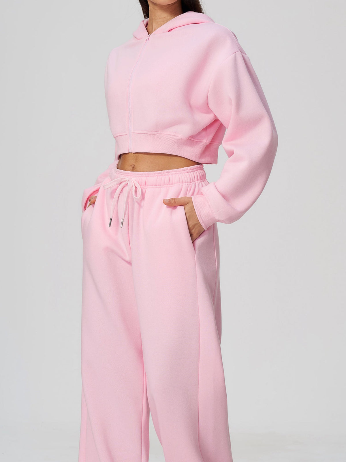 Long Sleeve Zip Up Hoodie & Loose Wide Leg Sweatpants