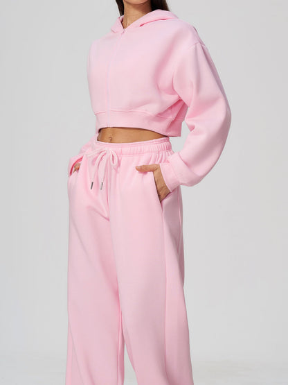 Long Sleeve Zip Up Hoodie & Loose Wide Leg Sweatpants