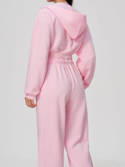 Long Sleeve Zip Up Hoodie & Loose Wide Leg Sweatpants
