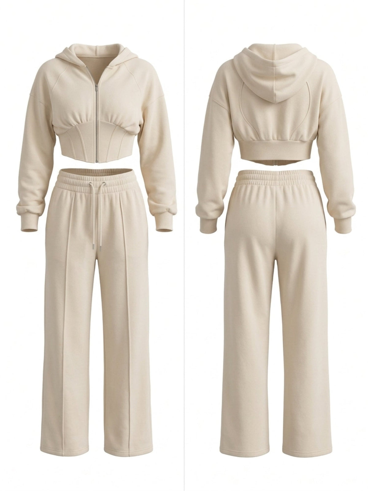 Cropped Zip Hoodie Wide Leg Pants 2 Piece Set