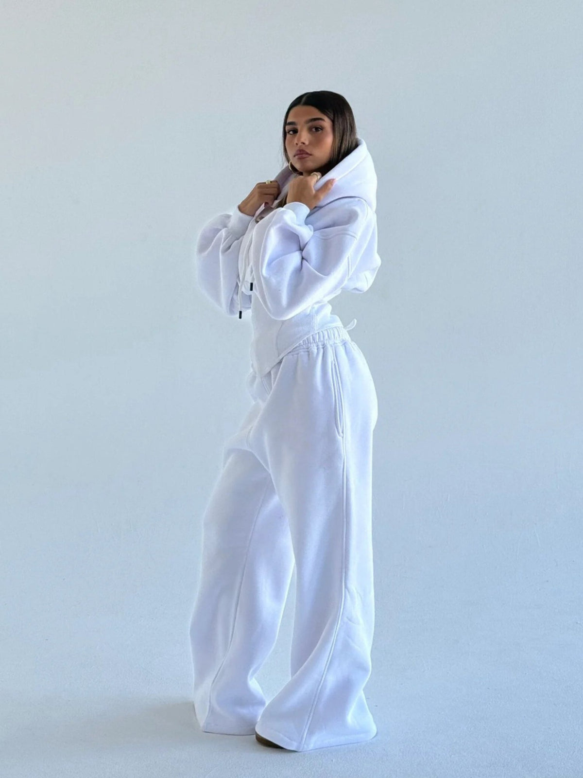 Women's Oversized Hooded Sweatshirt, Corset, and Wide-Leg Sweatpants Three-Piece Set