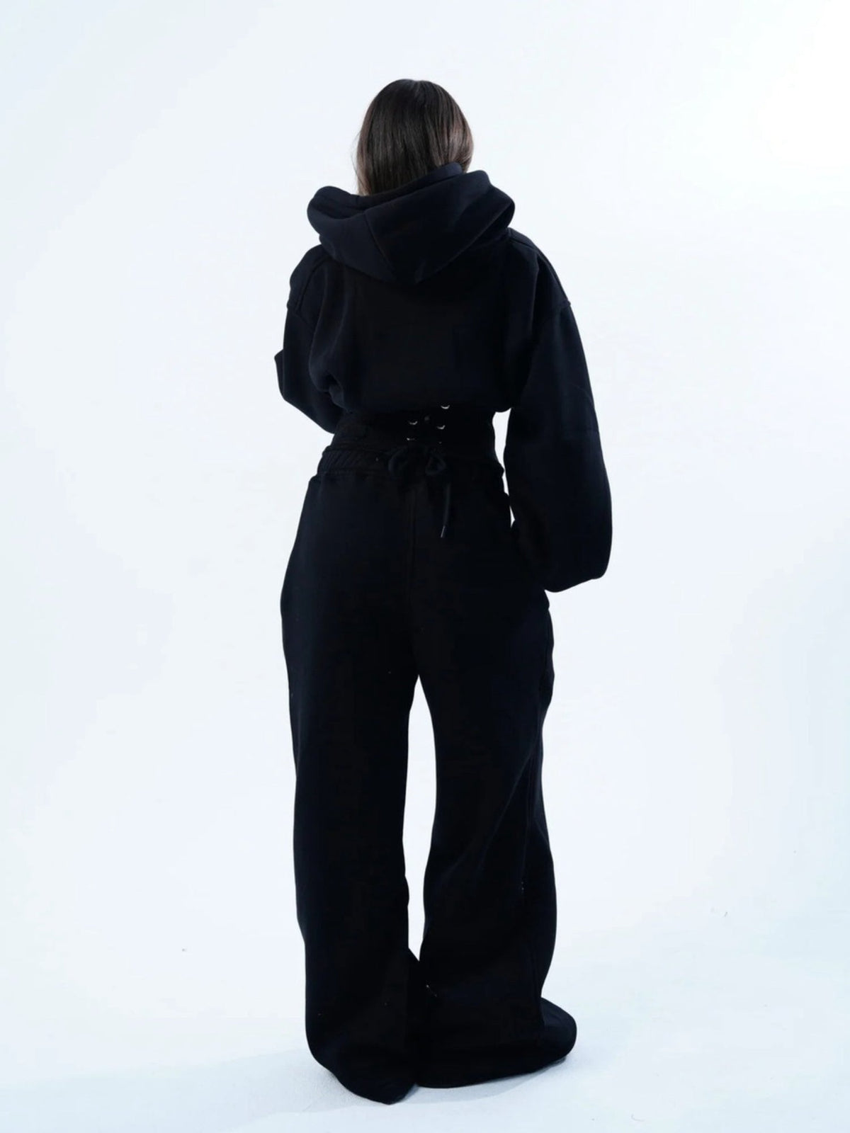 Women's Oversized Hooded Sweatshirt, Corset, and Wide-Leg Sweatpants Three-Piece Set