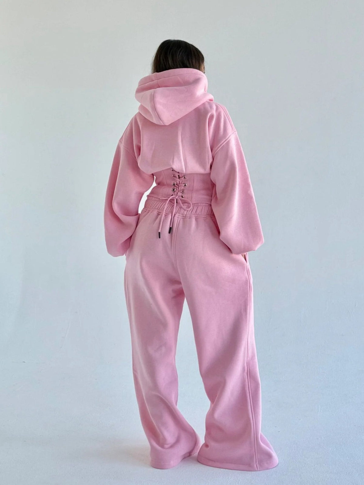 Women's Oversized Hooded Sweatshirt, Corset, and Wide-Leg Sweatpants Three-Piece Set