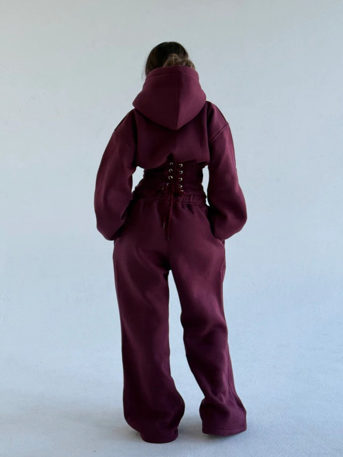 Women's Oversized Hooded Sweatshirt, Corset, and Wide-Leg Sweatpants Three-Piece Set