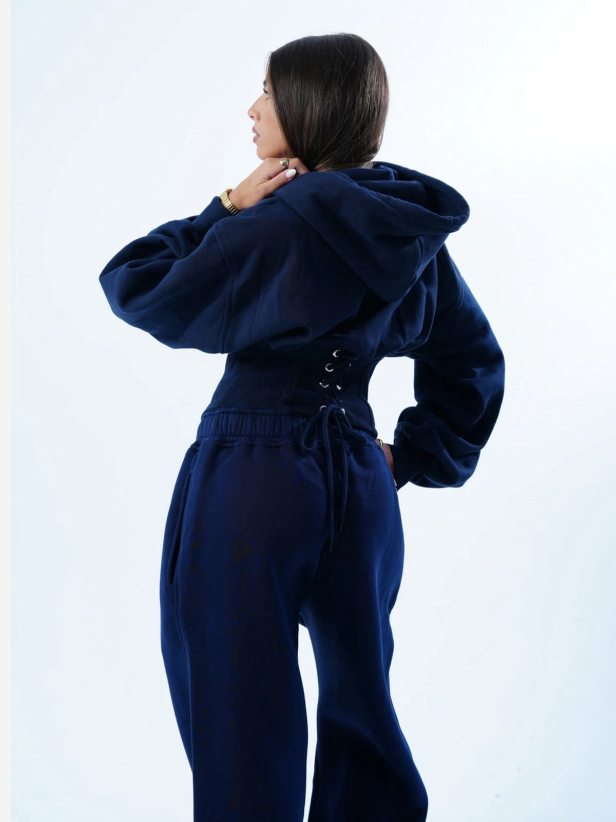 Women's Oversized Hooded Sweatshirt, Corset, and Wide-Leg Sweatpants Three-Piece Set