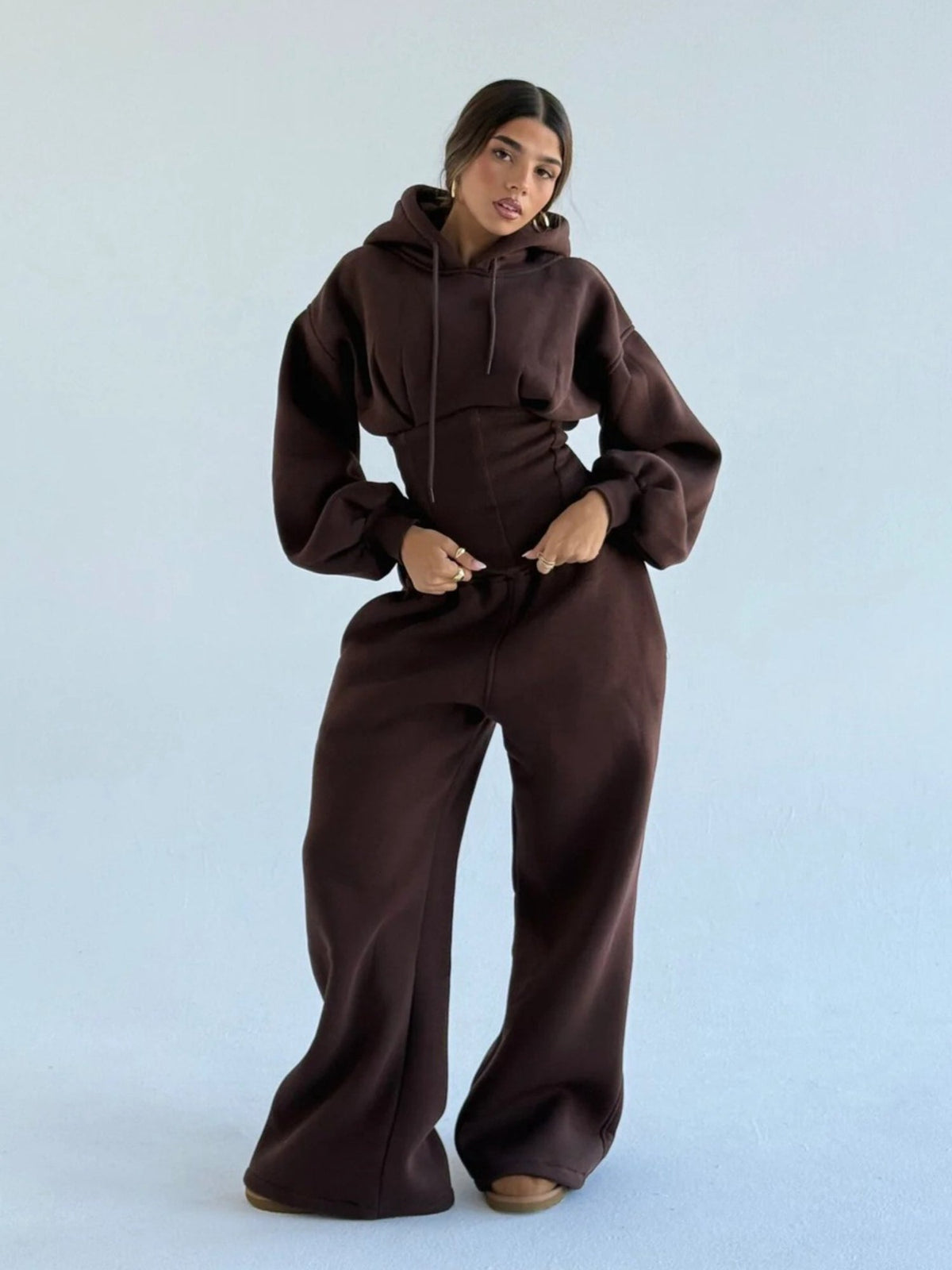 Women's Oversized Hooded Sweatshirt, Corset, and Wide-Leg Sweatpants Three-Piece Set