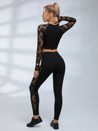Lace Raglan Sleeve Crop Top Leggings 2 Piece Set