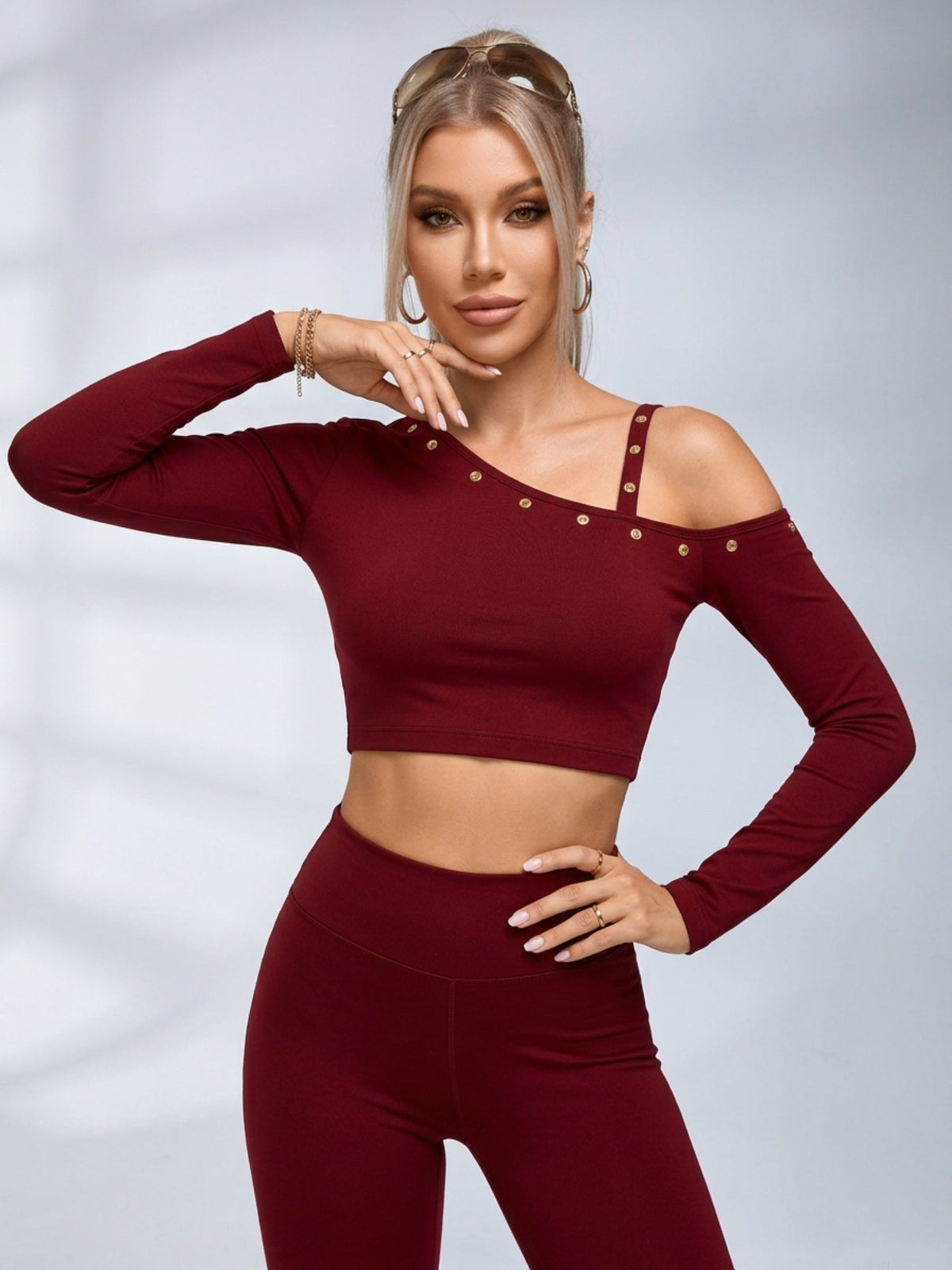 Slim Ribbed Cold Shoulder 2 Piece Outfit