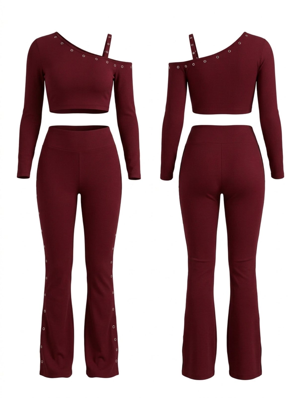Slim Ribbed Cold Shoulder 2 Piece Outfit