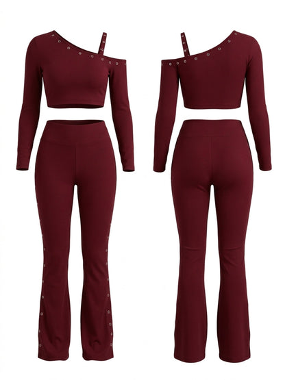 Slim Ribbed Cold Shoulder 2 Piece Outfit