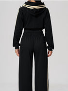 Women's Hooded Cropped Tracksuit with Wide-Leg Striped Trousers