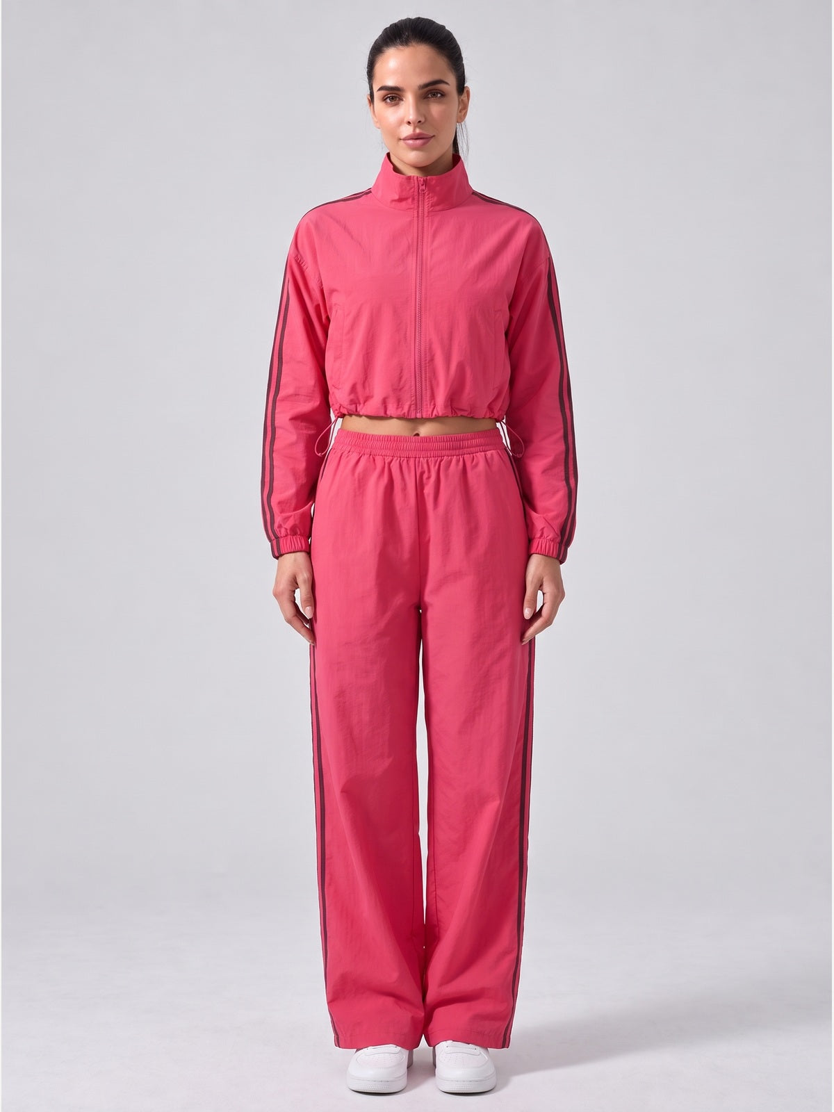 Women's Two-Piece Contrast Stripe Tracksuit Set