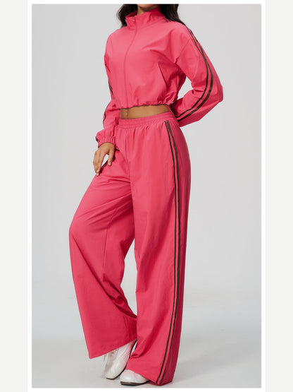 Women's Two-Piece Contrast Stripe Tracksuit Set