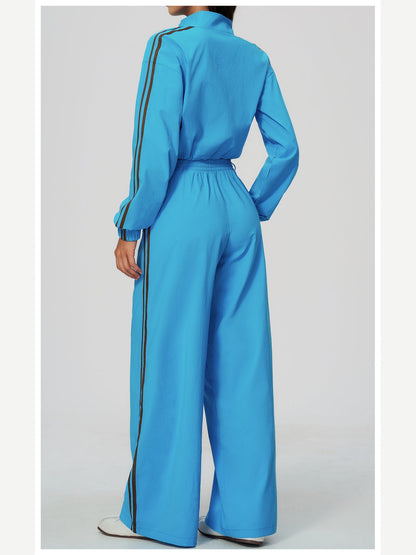 Women's Two-Piece Contrast Stripe Tracksuit Set