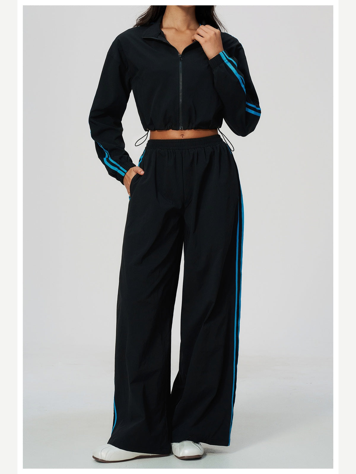 Women's Two-Piece Contrast Stripe Tracksuit Set