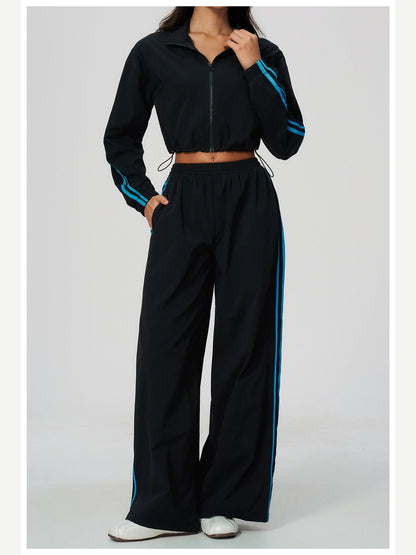 Women's Two-Piece Contrast Stripe Tracksuit Set