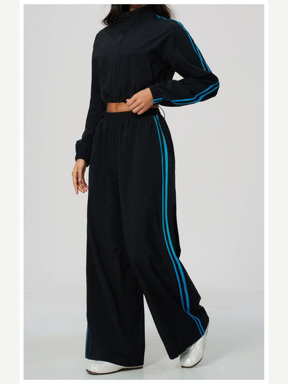 Women's Two-Piece Contrast Stripe Tracksuit Set