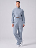 Women's Cropped Mock Neck Sweatshirt & Wide-Leg Sweatpants Two-Piece Set