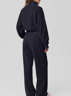 Women's Cropped Mock Neck Sweatshirt & Wide-Leg Sweatpants Two-Piece Set