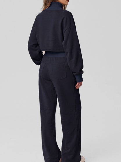Women's Cropped Mock Neck Sweatshirt & Wide-Leg Sweatpants Two-Piece Set