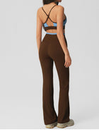 Twist-Front Colorblock Sports Bra & Flared Leggings Set