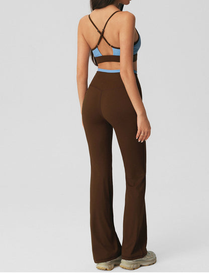 Twist-Front Colorblock Sports Bra & Flared Leggings Set