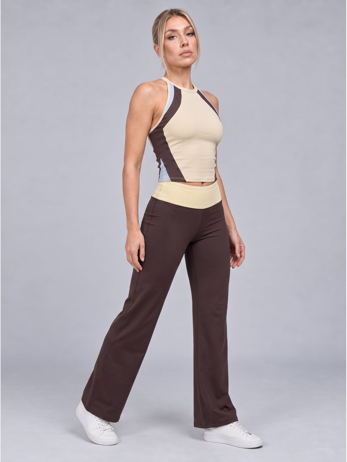 Two-Piece Halter Crop Top and Wide-Leg Trousers Set