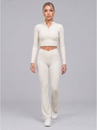 Women's Cropped Half-Zip Long Sleeve Top & Flared Leggings Set