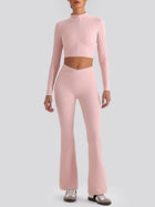 Women's Cropped Half-Zip Long Sleeve Top & Flared Leggings Set