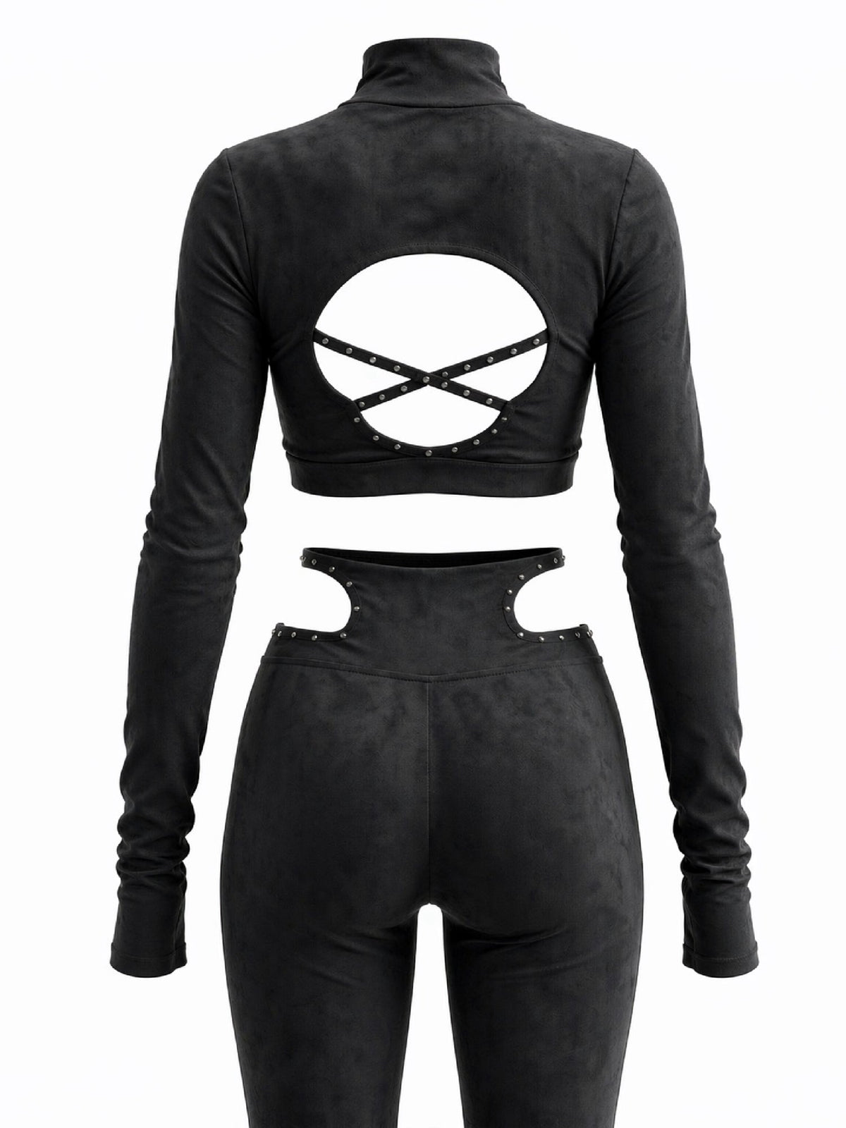 Black Cut-Out Studded Crop Top & Leggings Set
