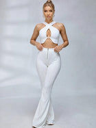 Crisscross Halter Crop Top & Flare Leggings Set