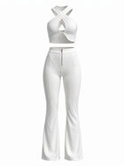 Crisscross Halter Crop Top & Flare Leggings Set