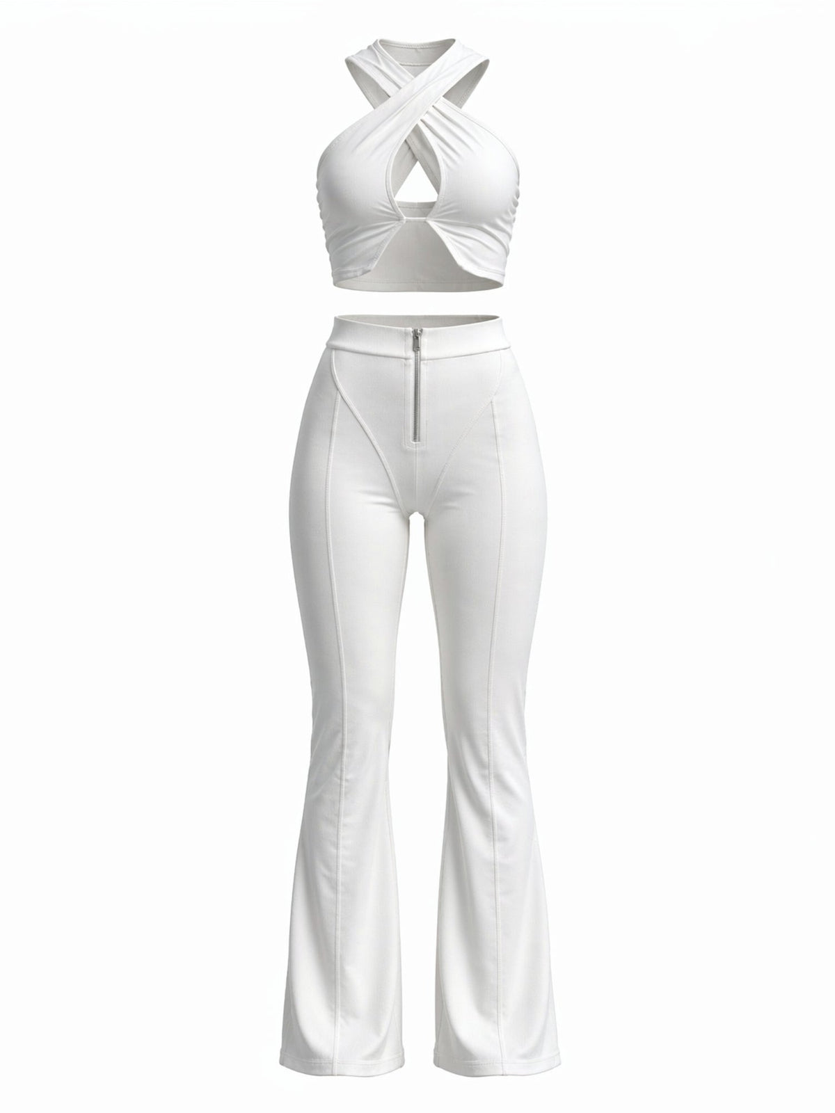 Crisscross Halter Crop Top & Flare Leggings Set