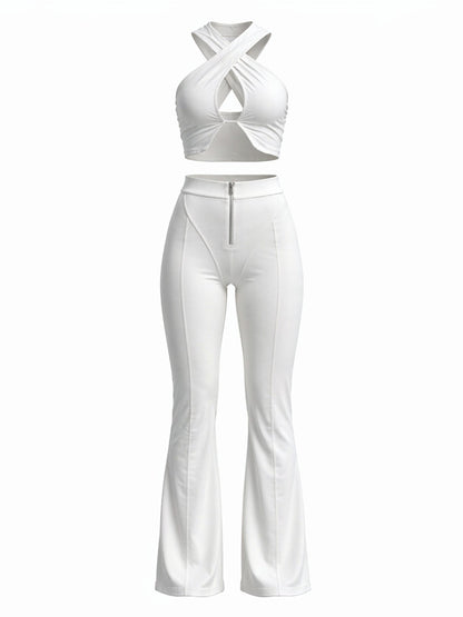 Crisscross Halter Crop Top & Flare Leggings Set