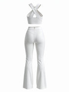 Crisscross Halter Crop Top & Flare Leggings Set