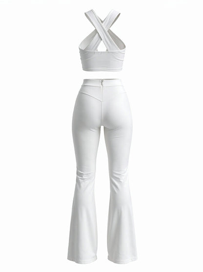 Crisscross Halter Crop Top & Flare Leggings Set