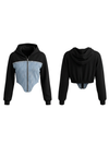Contrast Color Denim Zipper Hoodie