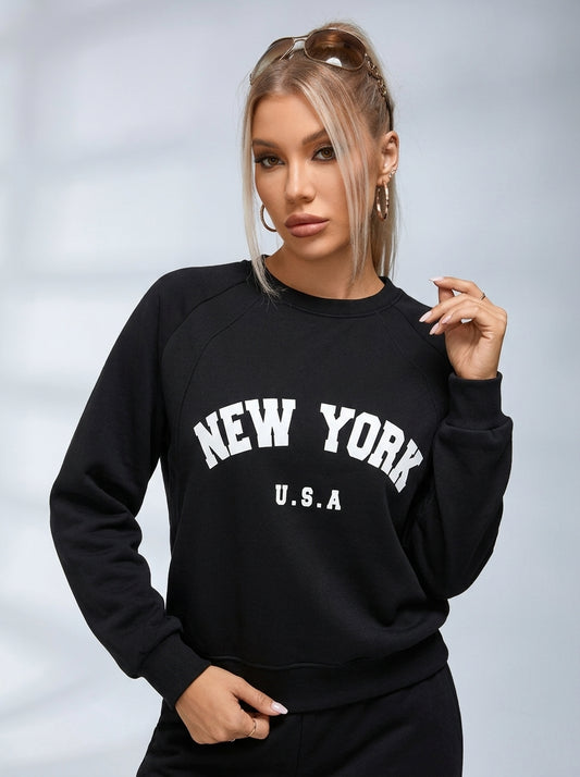 Feamle Letters Print Fleece Hoodie