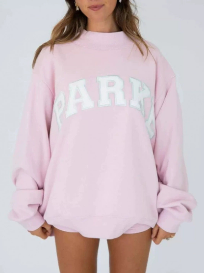 Letter Print Mock Neck Long Sleeve Top