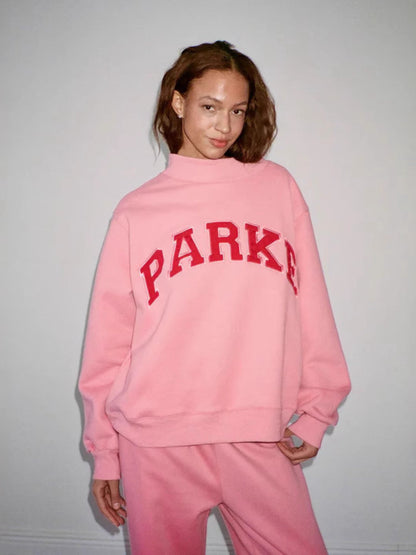 Letter Print Mock Neck Long Sleeve Top