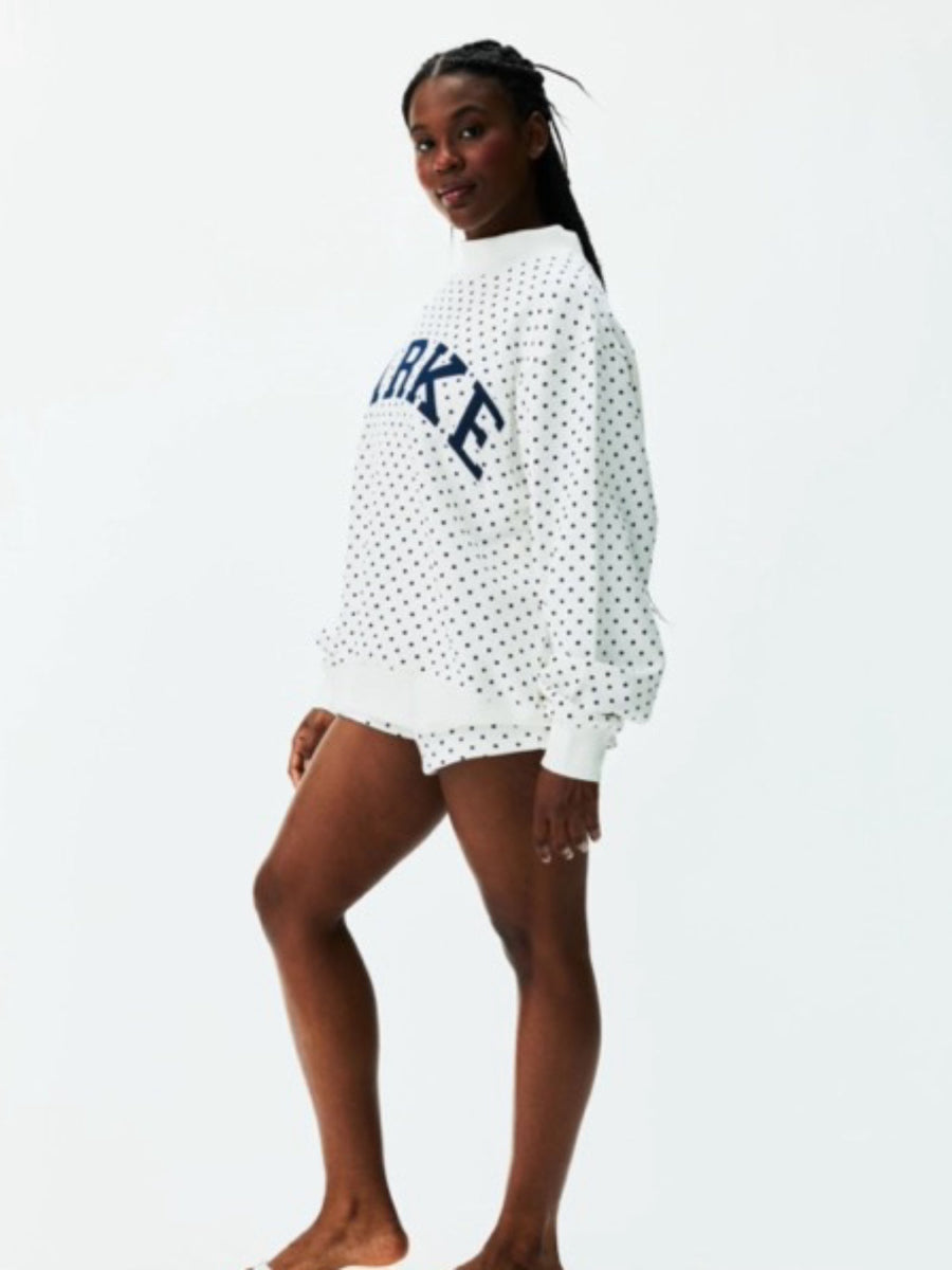 Polka Dot Letter Mock Neck Oversized Sweatshirt