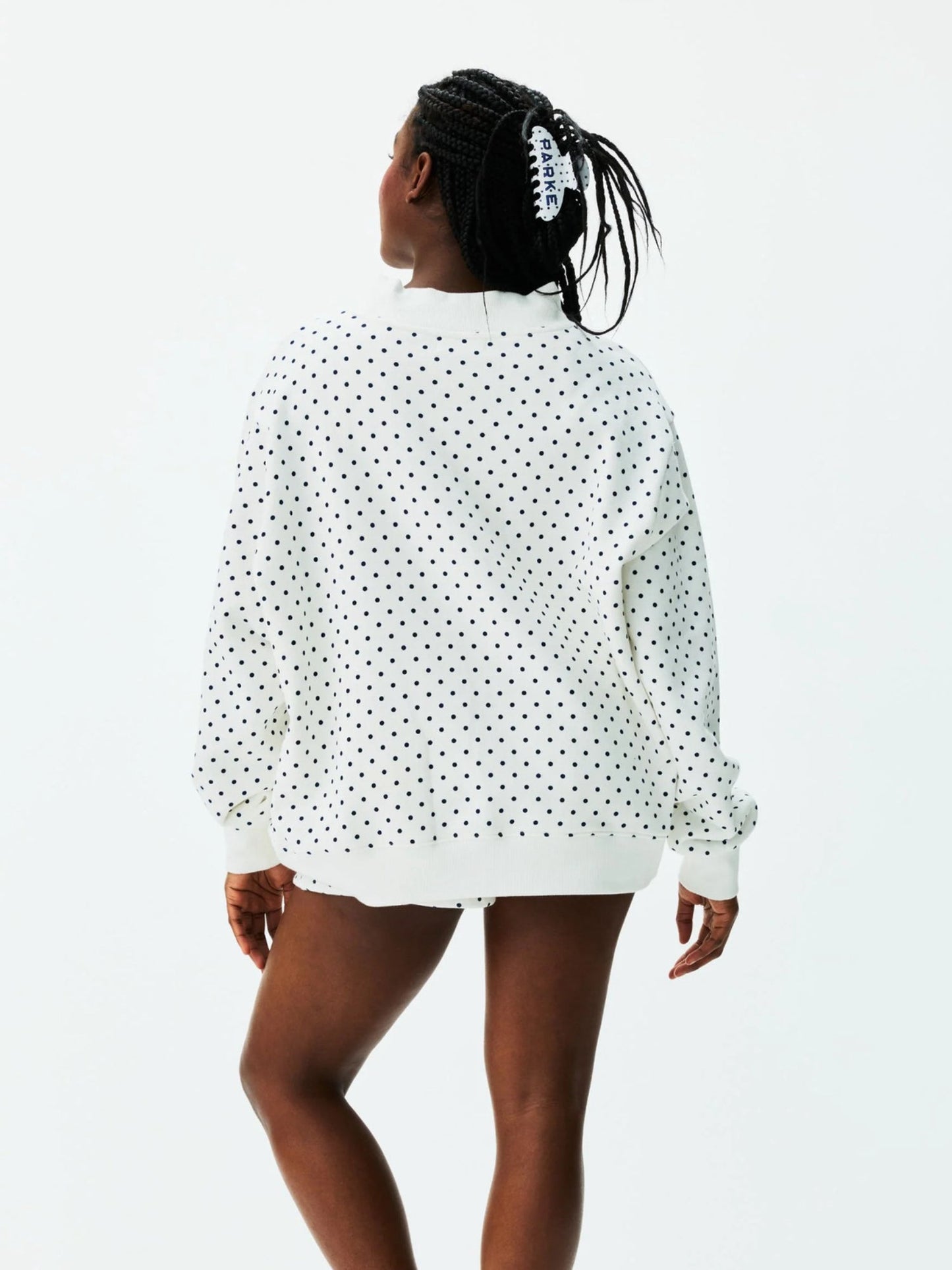 Polka Dot Letter Mock Neck Oversized Sweatshirt