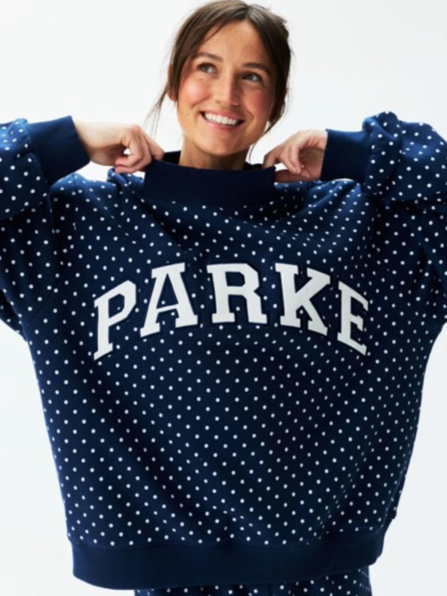 Polka Dot Letter Mock Neck Oversized Sweatshirt