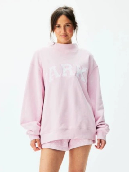 Polka Dot Letter Mock Neck Oversized Sweatshirt
