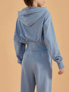 Cropped Zip Up Hooded Slim Waist Jacket