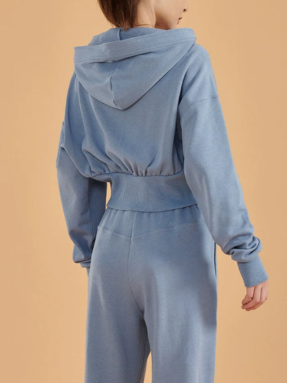 Cropped Zip Up Hooded Slim Waist Jacket