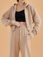 Cropped Zip Up Hooded Slim Waist Jacket